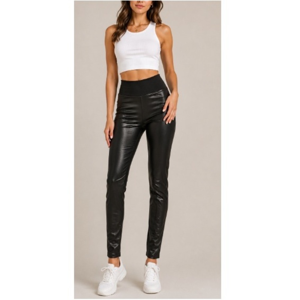 Lets Gym Women's Black Shiny High Waist Fitness Essencial Leggings Size M NWT